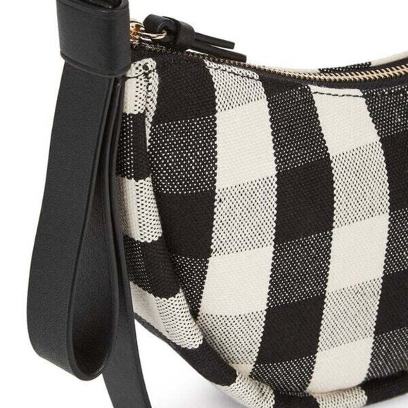 Kate Spade Smile Shoulder Bag Black Gingham Small Leather Fabric Zip Top White - Picture 5 of 9